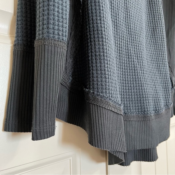 Hem & Thread Womens Long Sleeve Tee Waffle Knit Mixed Media in Green, Size S - Picture 4 of 8